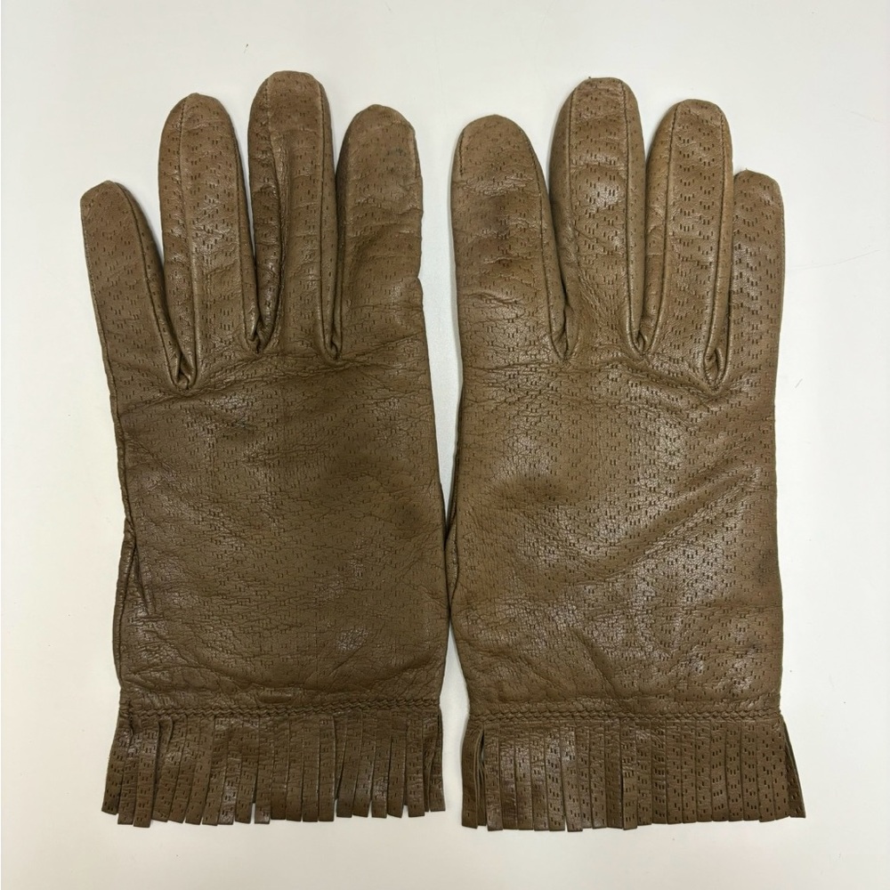 Classic Tan Leather Gloves with Fringe
